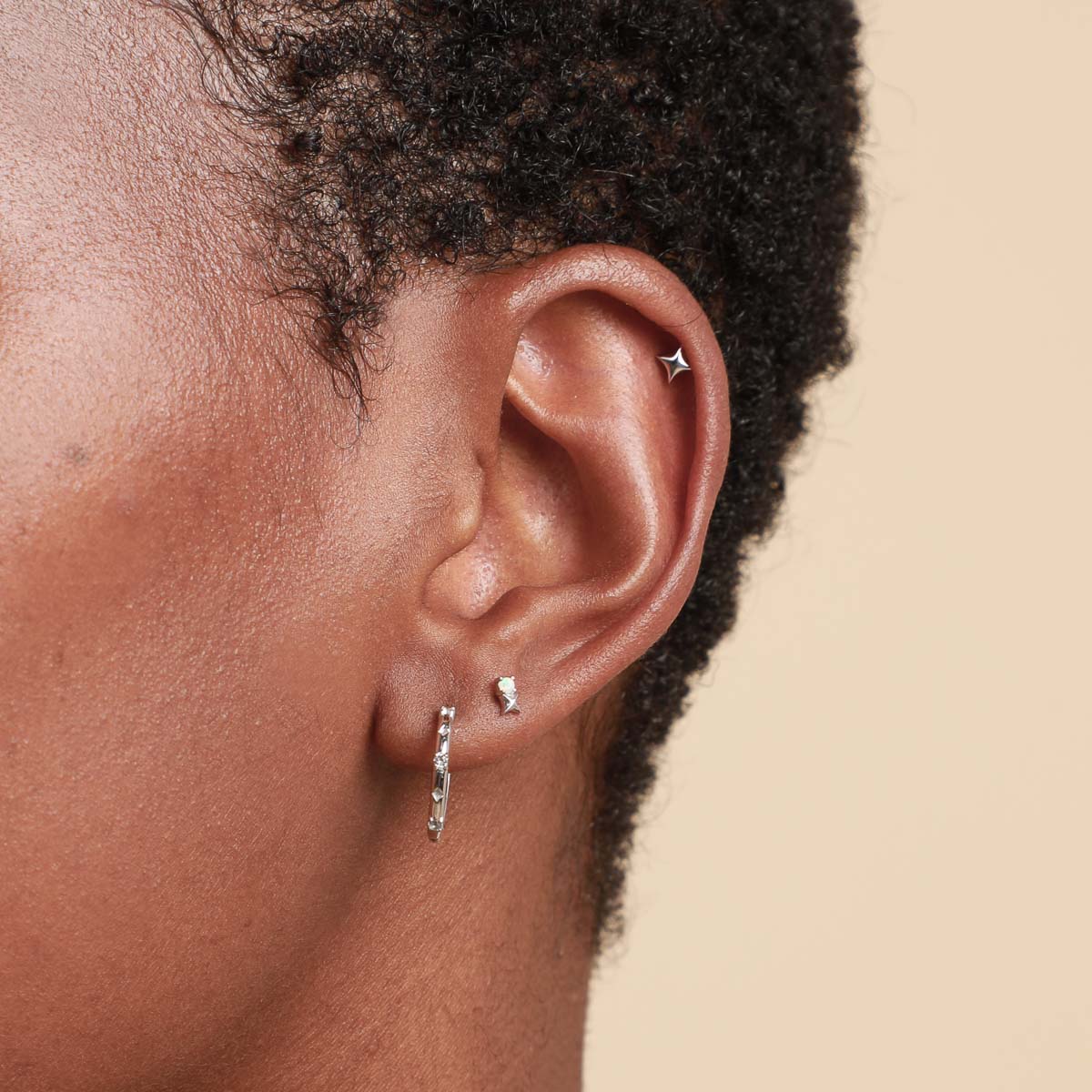 14k Gold Opal & Topaz - Cosmic Star Topaz Hoops in Solid White Gold - Hoop Earrings - Astrid &amp; Miyu