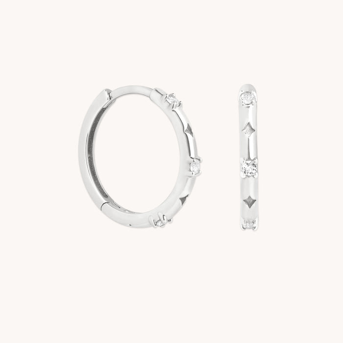 14k Gold Opal & Topaz - Cosmic Star Topaz Hoops in Solid White Gold - Hoop Earrings - Astrid &amp; Miyu