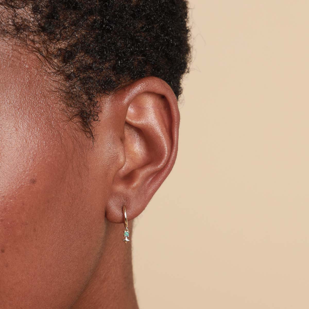 14k Gold Opal & Topaz - Cosmic Star Opal Charm Huggies in Solid Gold - Huggies - Astrid &amp; Miyu