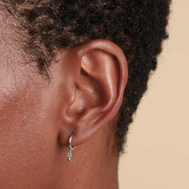 14k Gold Opal & Topaz - Cosmic Star Opal Charm Huggies in Solid White Gold - Huggies - Astrid & Miyu