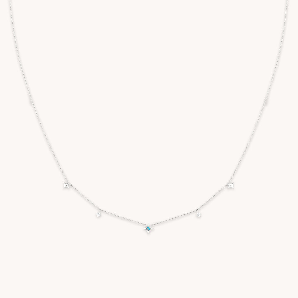 Cosmic Star Opal Charm Necklace in Solid White Gold