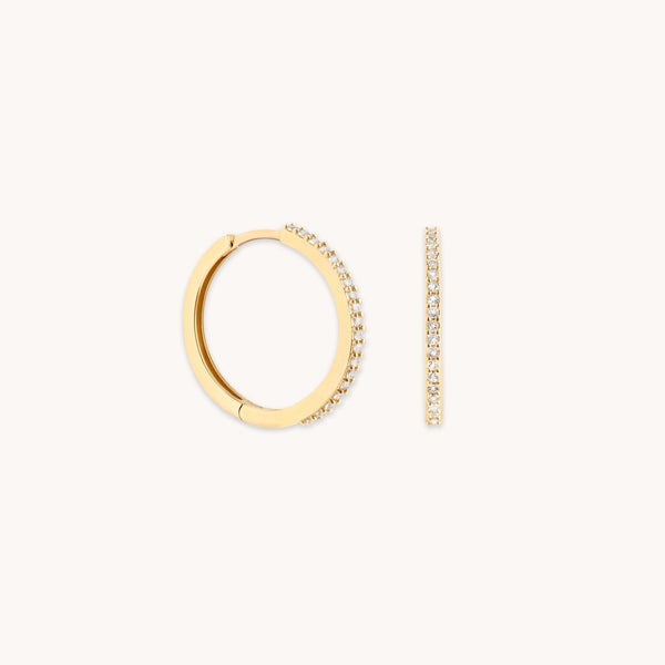 April White Topaz - White Topaz Pavé Hoops in Solid Gold - Hoop Earrings - Astrid &amp; Miyu