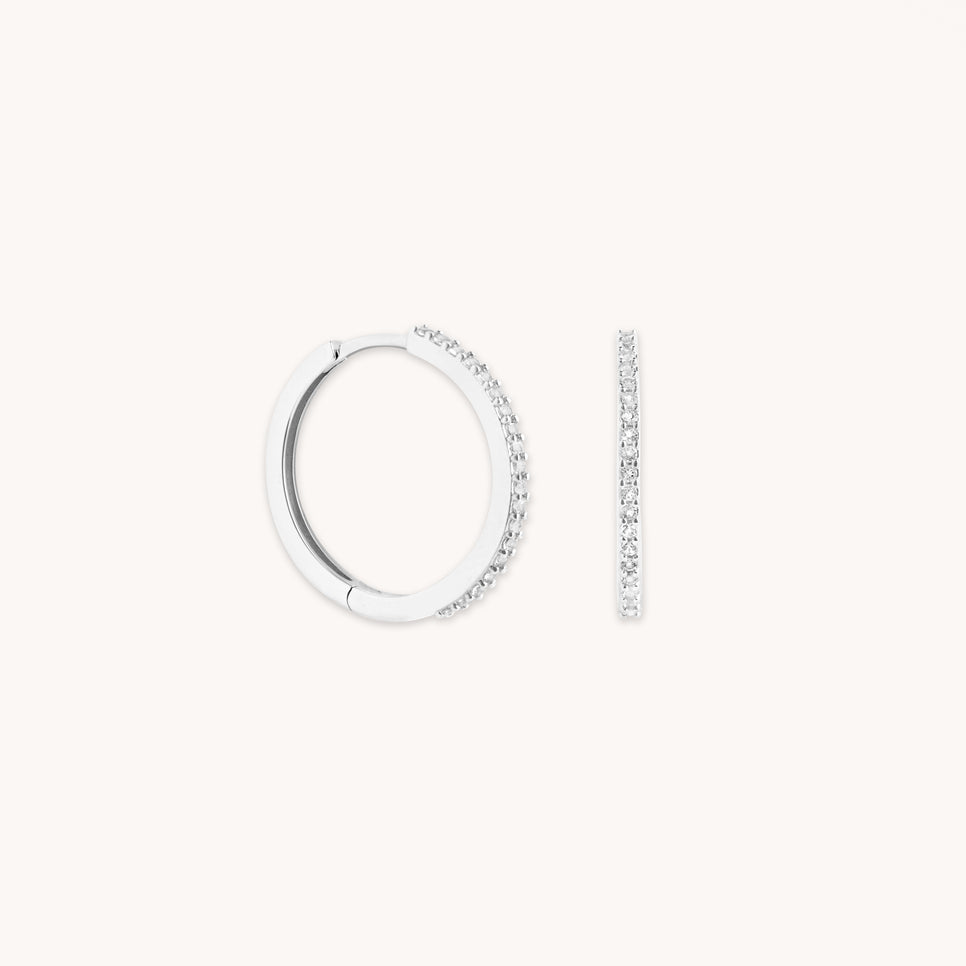 April White Topaz - White Topaz Pavé Hoops in Solid White Gold - Hoop Earrings - Astrid &amp; Miyu
