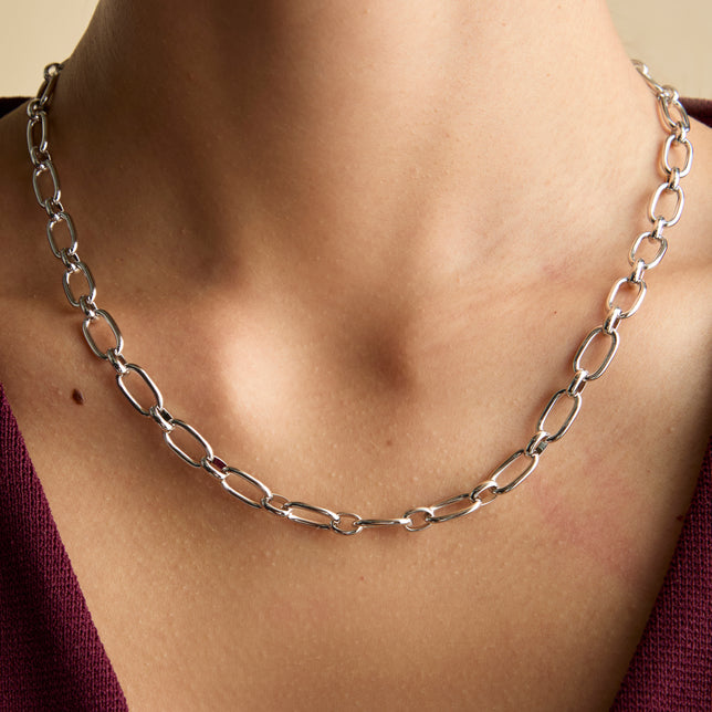 Open Link Chain Necklace in Silver-Astrid & Miyu
