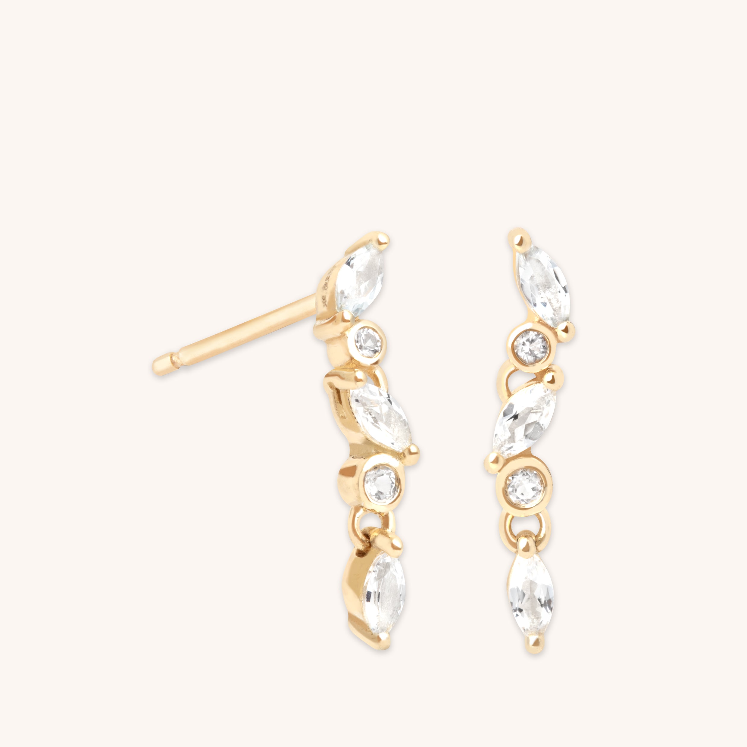 White Topaz Cluster Drop Studs in 9k Gold-Astrid &amp; Miyu