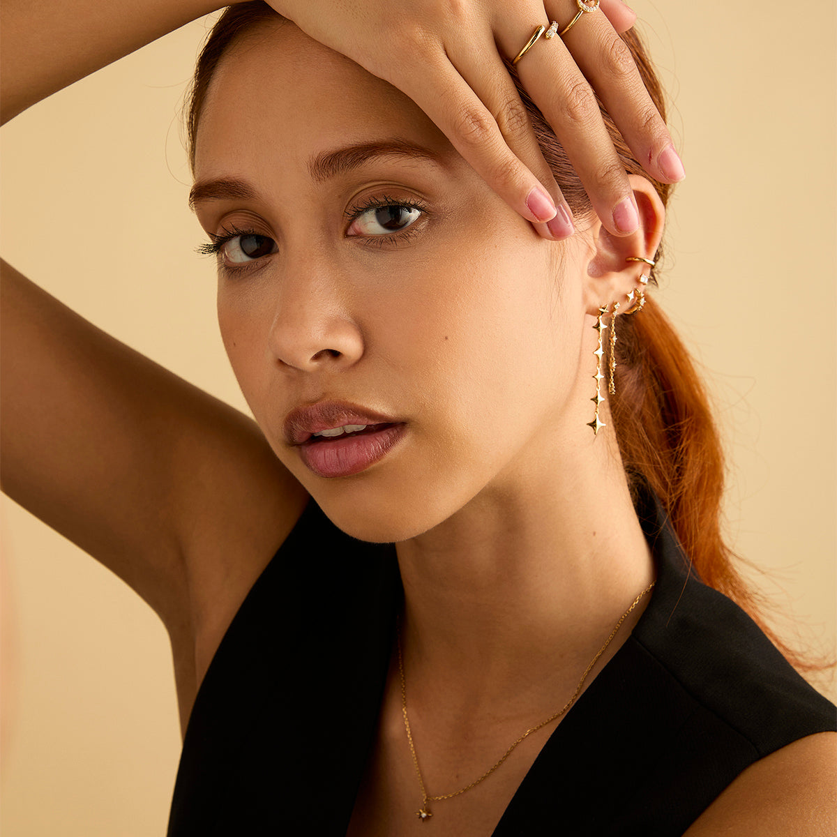 Crystal Chain Drop Stud Earrings-Astrid &amp; Miyu