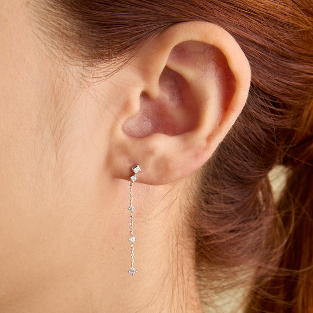 Crystal Chain Drop Studs in Silver-Astrid & Miyu