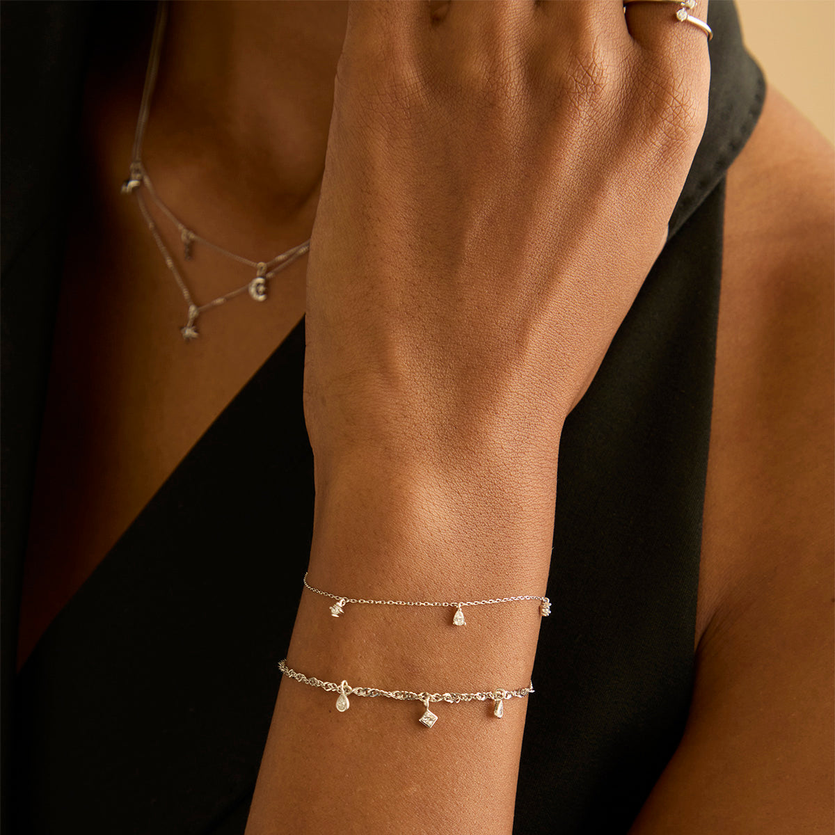 Bracelets - Diamond Charm Bracelet in Solid White Gold - Charm Bracelets - Astrid &amp; Miyu