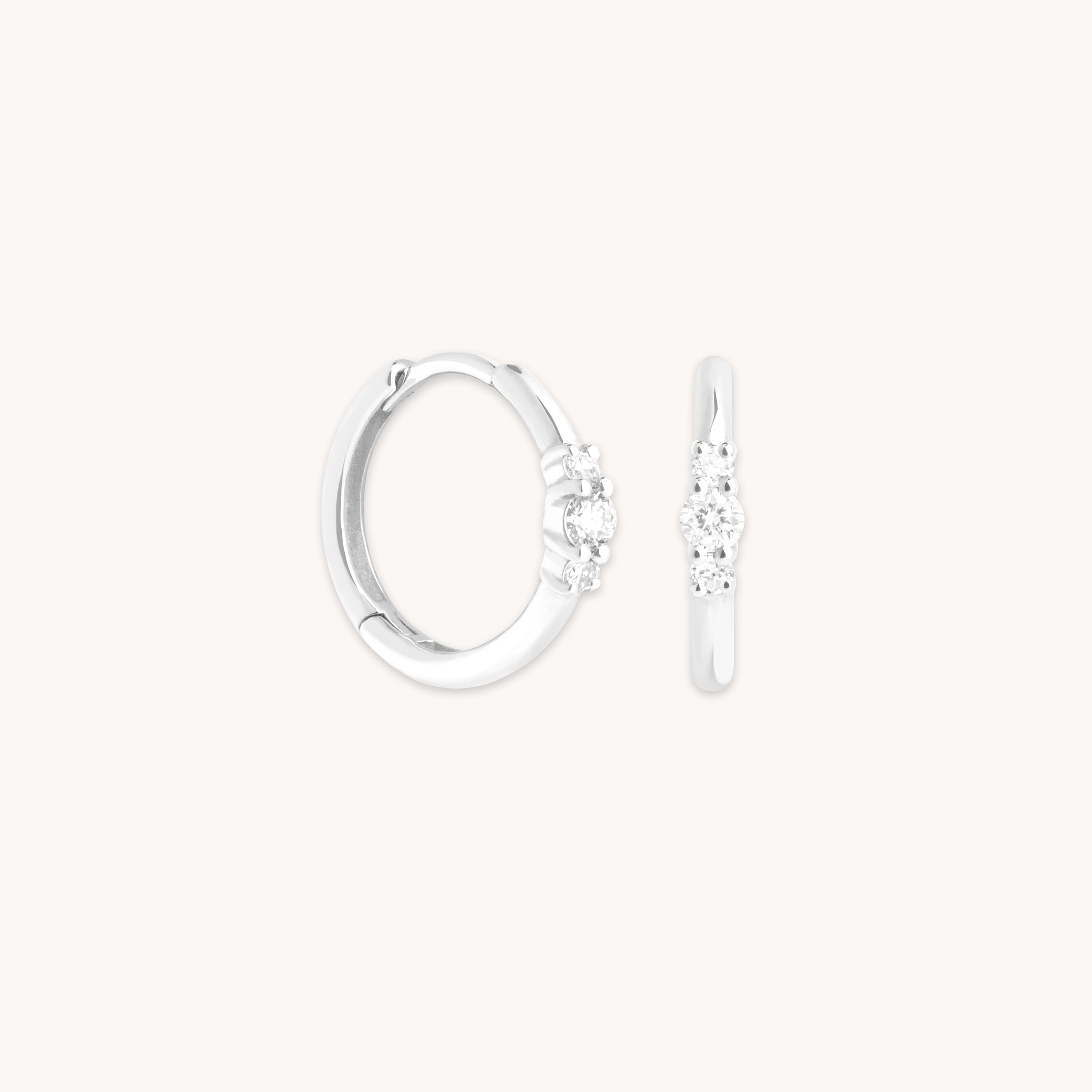 Earrings - Diamond Trilogy Hoops in Solid White Gold - Hoop Earrings - Astrid &amp; Miyu