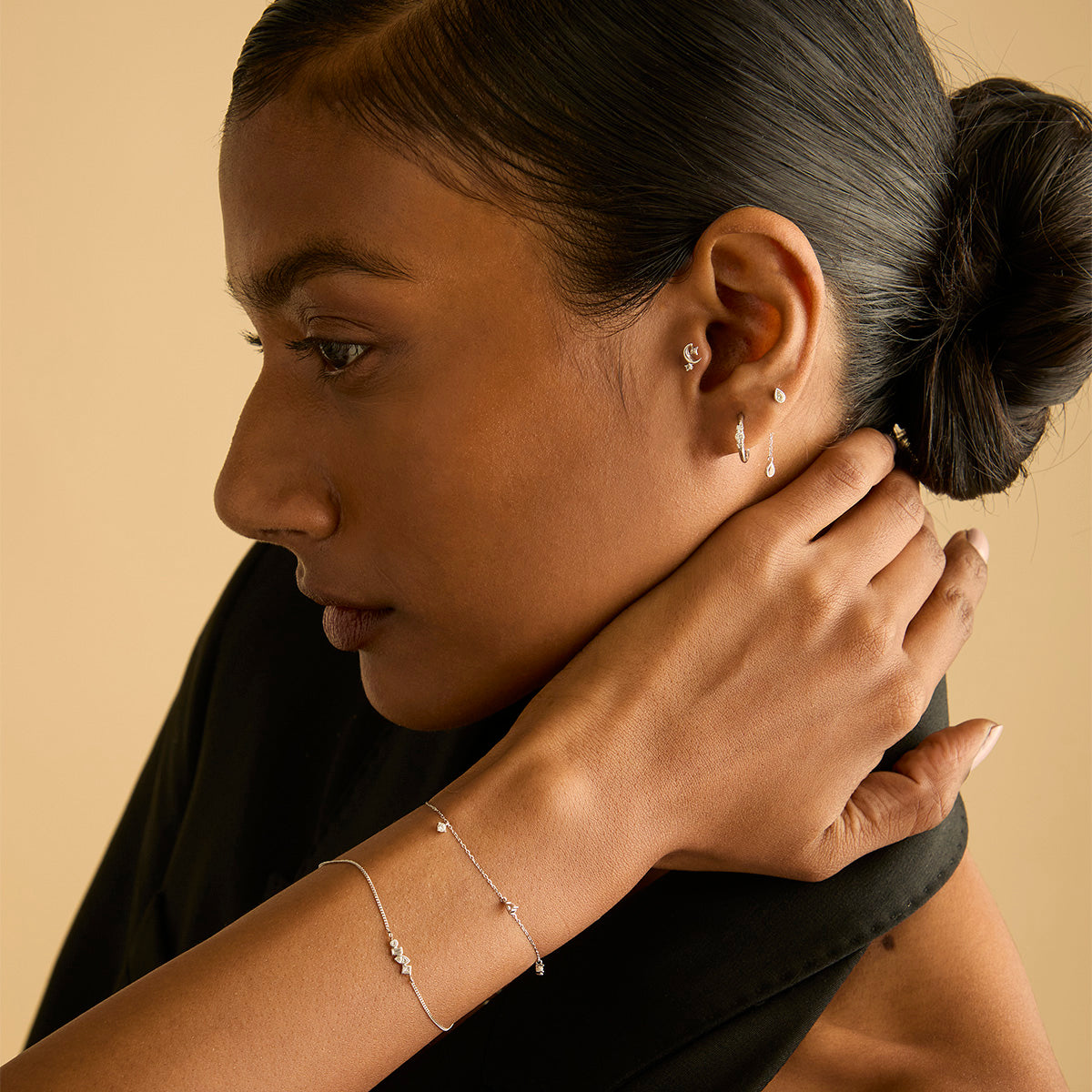 Earrings - Diamond Trilogy Hoops in Solid White Gold - Hoop Earrings - Astrid &amp; Miyu