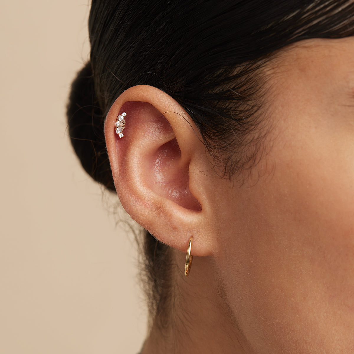 April White Topaz - Topaz Triple Pear Cluster Piercing Stud in Solid Gold - Piercing Stud - Astrid &amp; Miyu