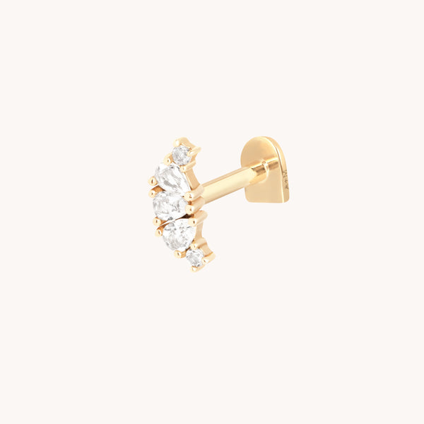 April White Topaz - Topaz Triple Pear Cluster Piercing Stud in Solid Gold - Piercing Stud - Astrid &amp; Miyu