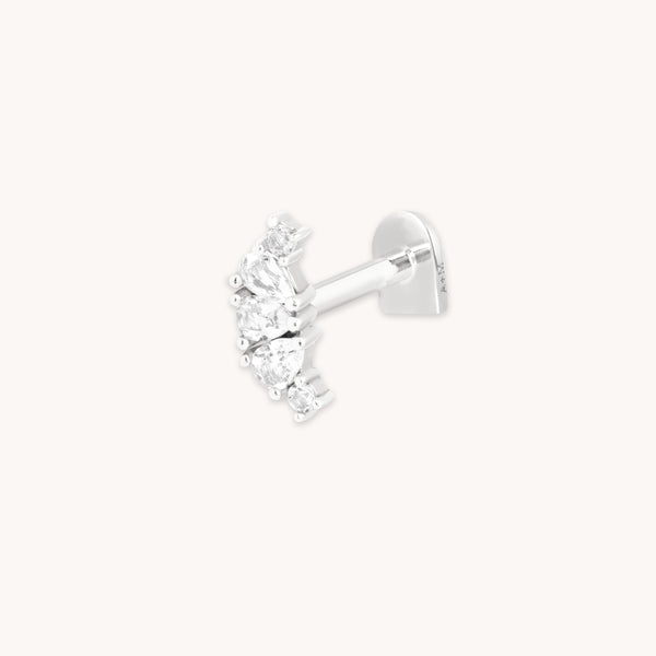 April White Topaz - Topaz Triple Pear Cluster Piercing Stud in Solid White Gold - Piercing Stud - Astrid &amp; Miyu