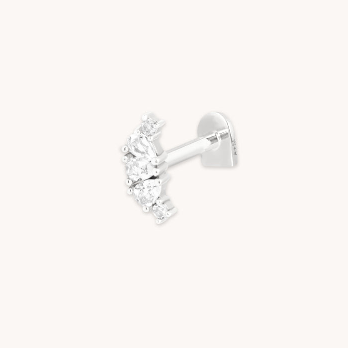April White Topaz - Topaz Triple Pear Cluster Piercing Stud in Solid White Gold - Piercing Stud - Astrid &amp; Miyu