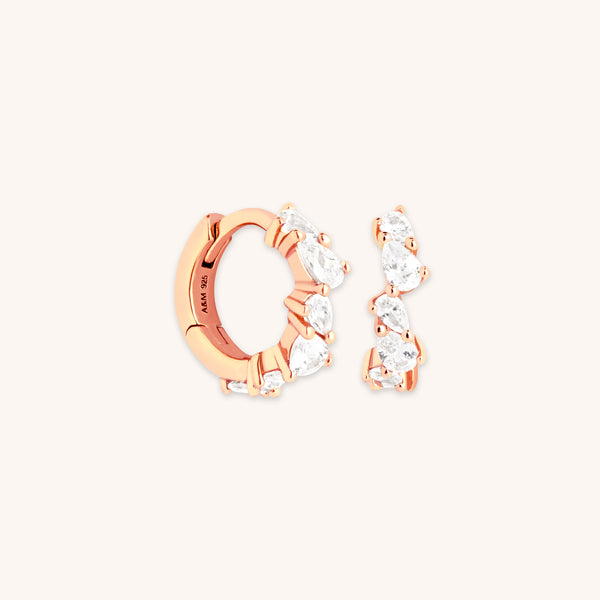 18k Rose Gold Plated Jewellery - Crystal Pear Huggies in Rose Gold - Huggies - Astrid &amp; Miyu
