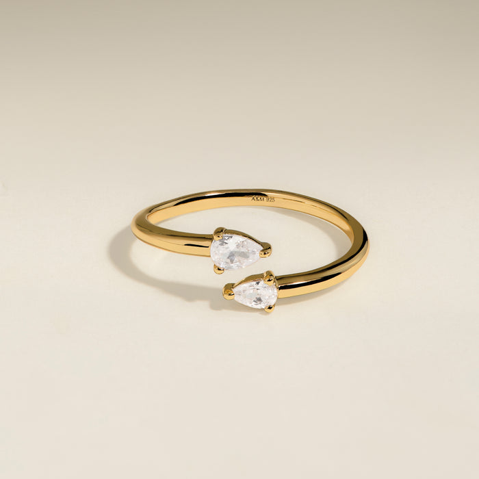 Crystal Pear Open Ring in Gold-Astrid &amp; Miyu