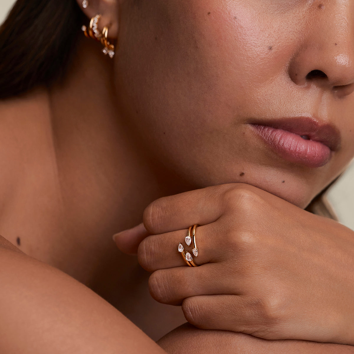 Crystal Pear Open Ring in Gold-Astrid &amp; Miyu