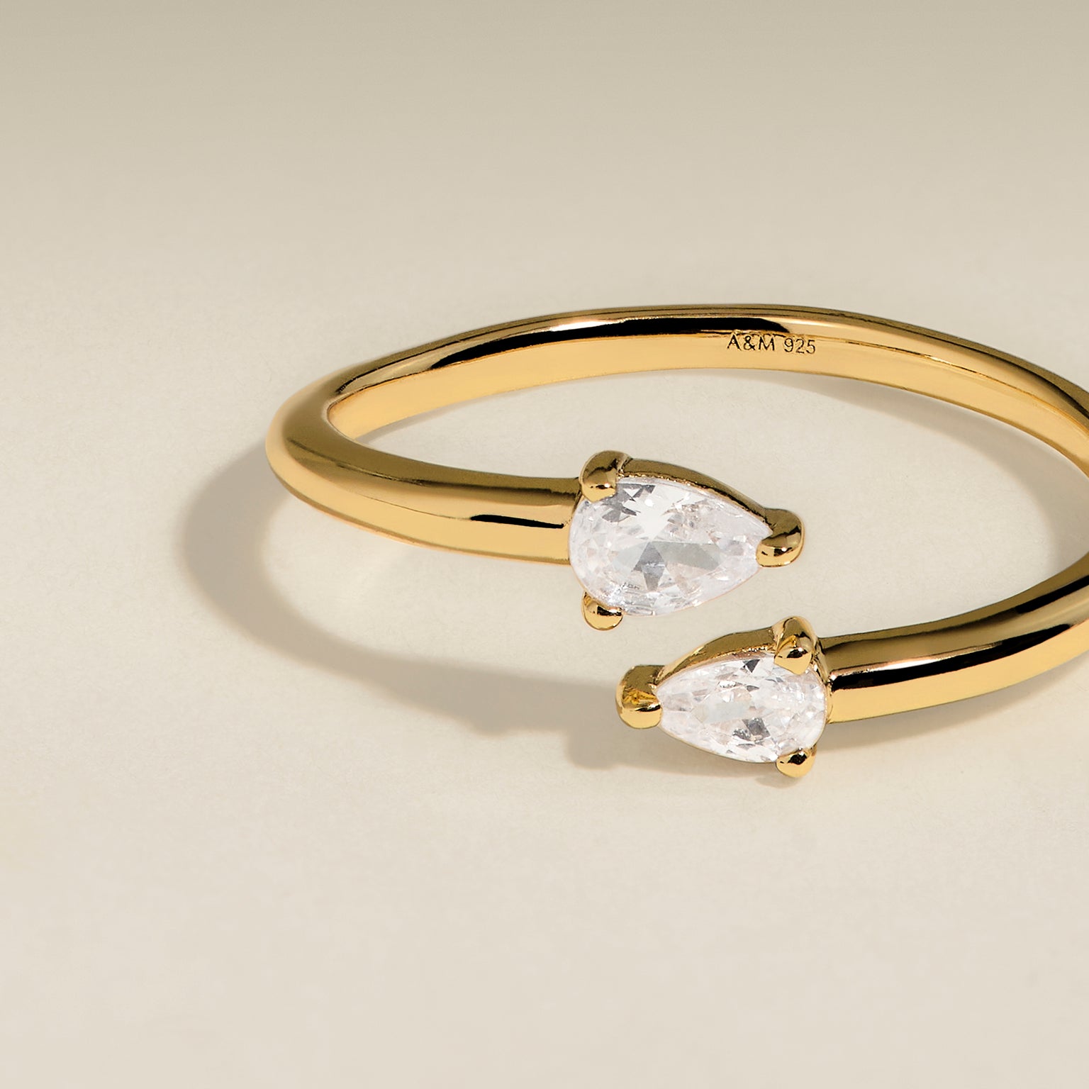Crystal Pear Open Ring in Gold-Astrid &amp; Miyu