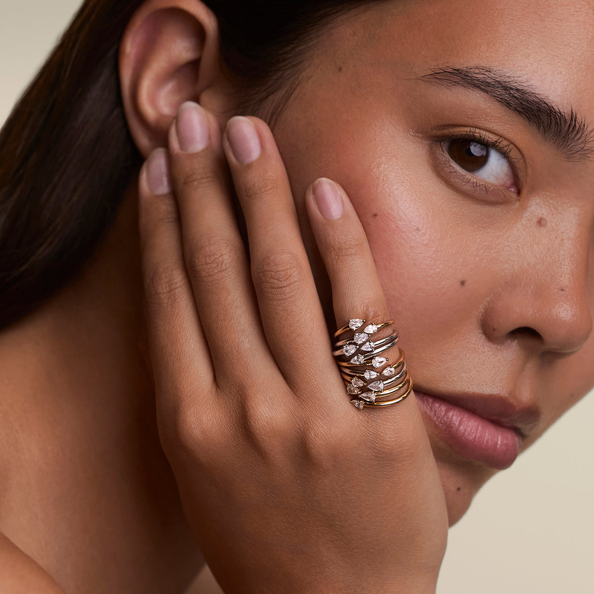 Crystal Pear Open Ring in Gold-Astrid &amp; Miyu