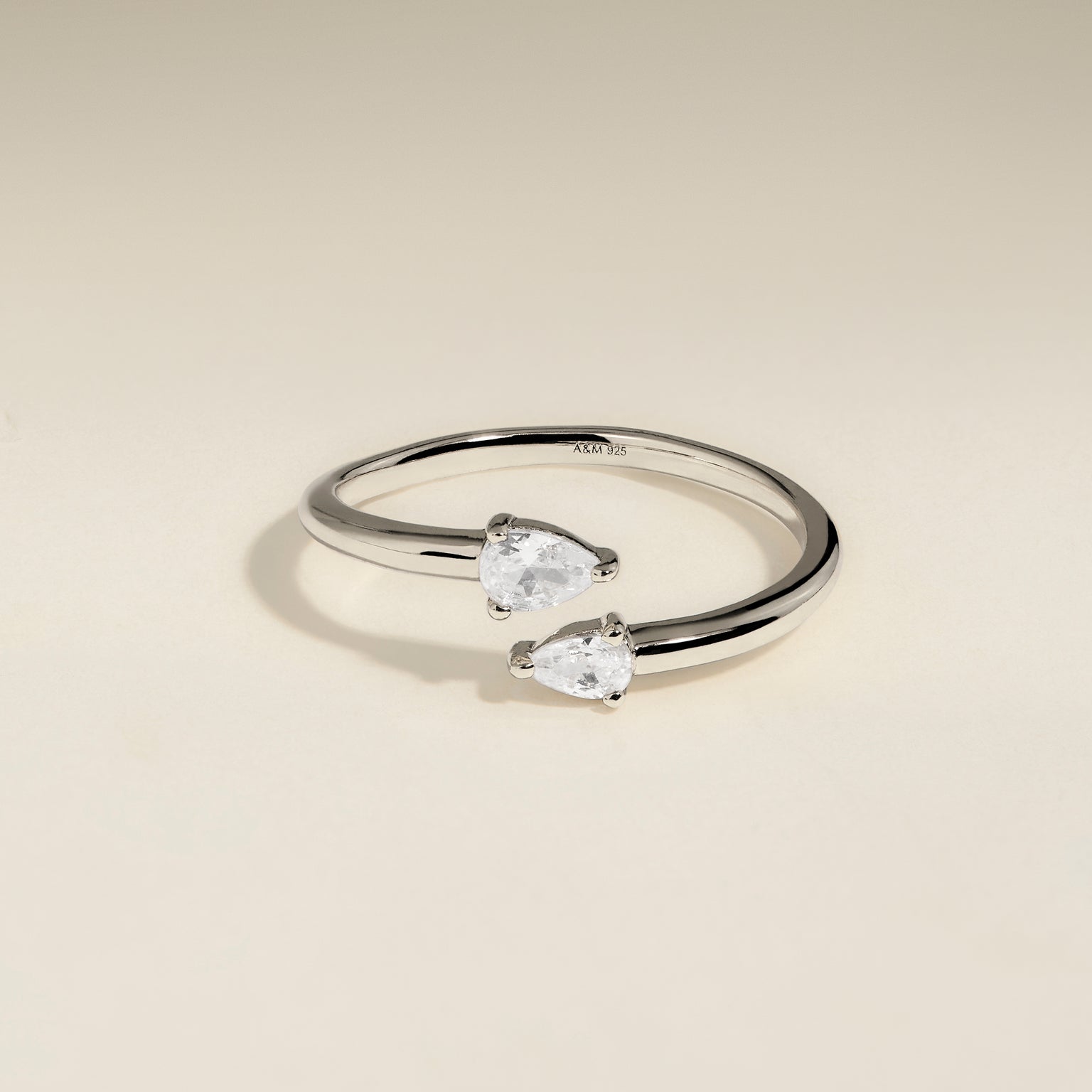 Crystal Pear Open Ring in Silver-Astrid &amp; Miyu