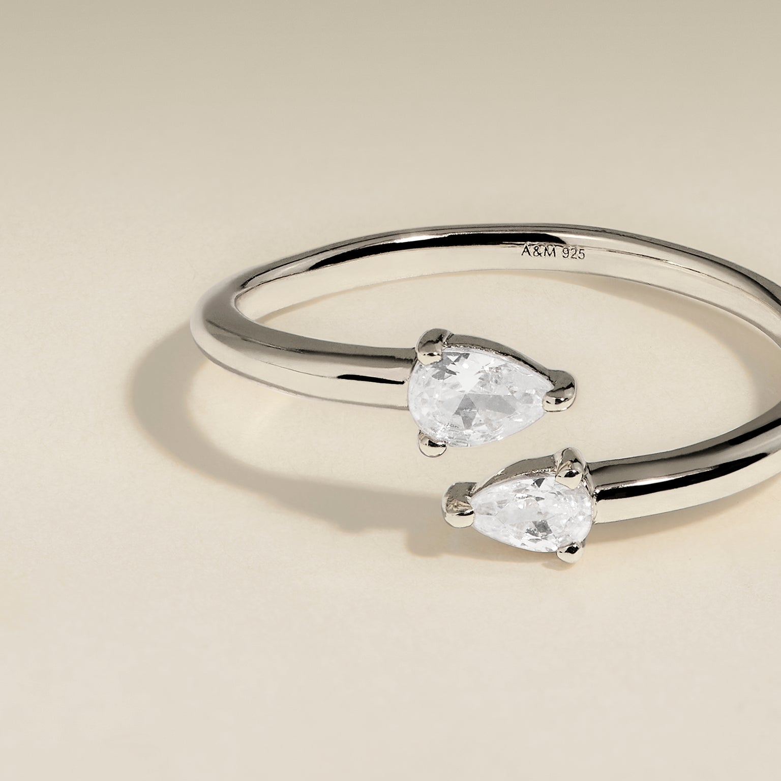Crystal Pear Open Ring in Silver-Astrid &amp; Miyu