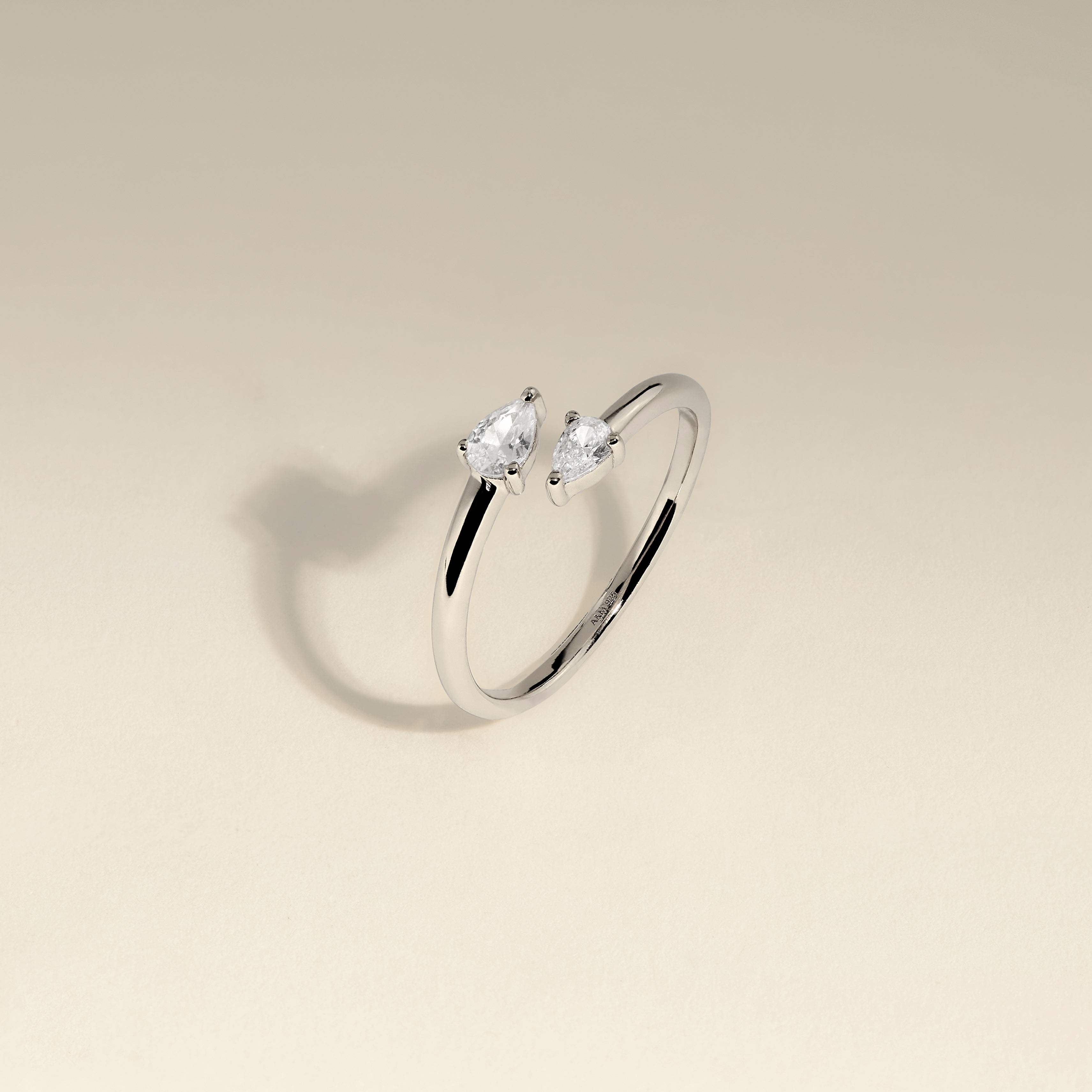 Crystal Pear Open Ring in Silver-Astrid &amp; Miyu
