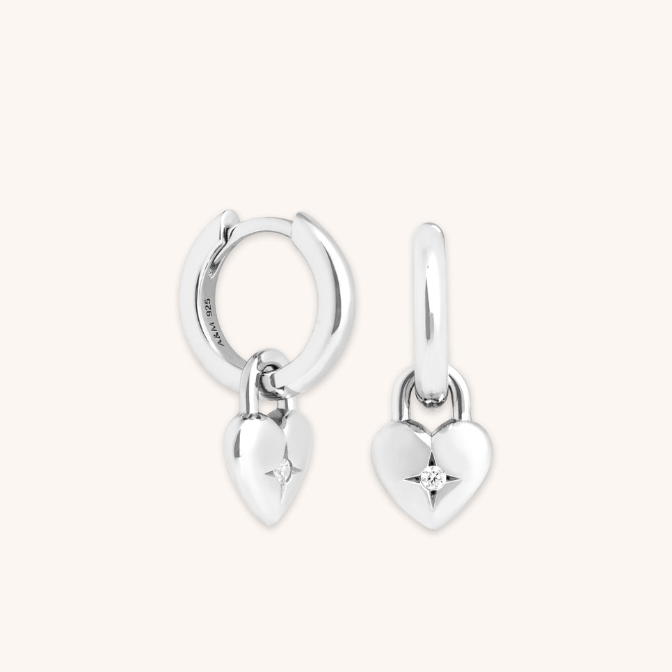 Earrings - Heart Charm Huggies in Silver - Huggies - Astrid &amp; Miyu
