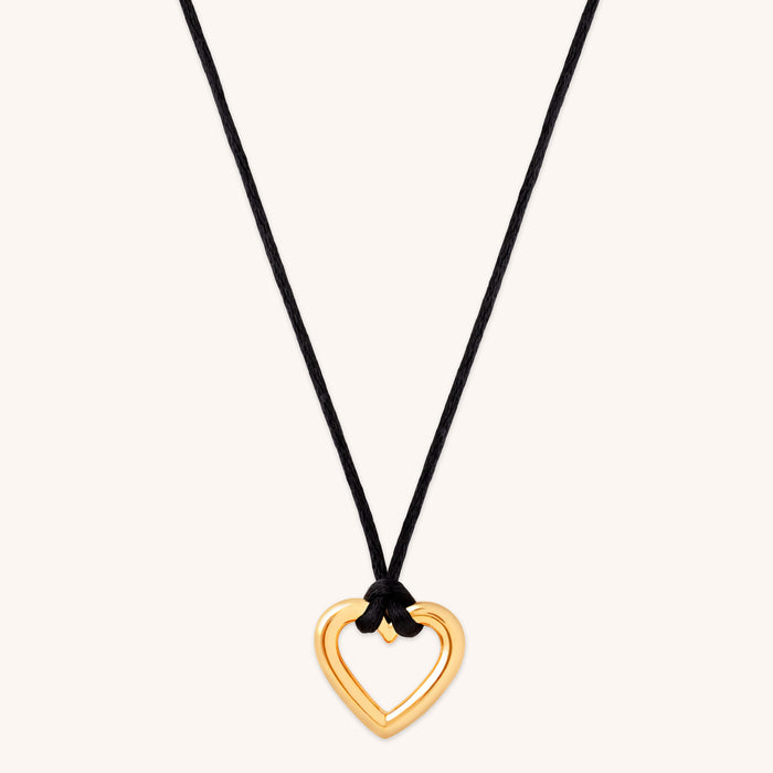 Gold Necklaces - Heart Charm Cord Necklace in Gold - Charm Necklaces - Astrid &amp; Miyu