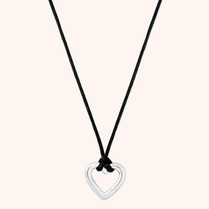 Mother of the Bride - Heart Charm Cord Necklace in Silver - Charm Necklaces - Astrid &amp; Miyu