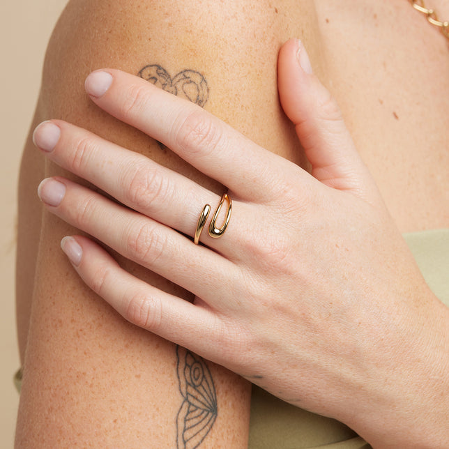 18k Gold Plated Jewellery - Molten Wrap Ring in Gold - Gold Rings - Astrid & Miyu