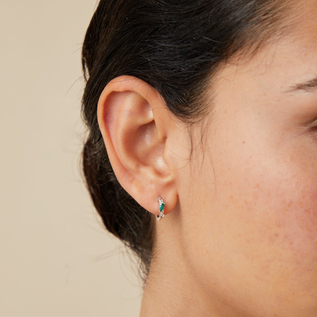 Daith Piercing Jewellery - Emerald Cluster Piercing Hoop in Solid White Gold - Hoop Earrings - Astrid & Miyu