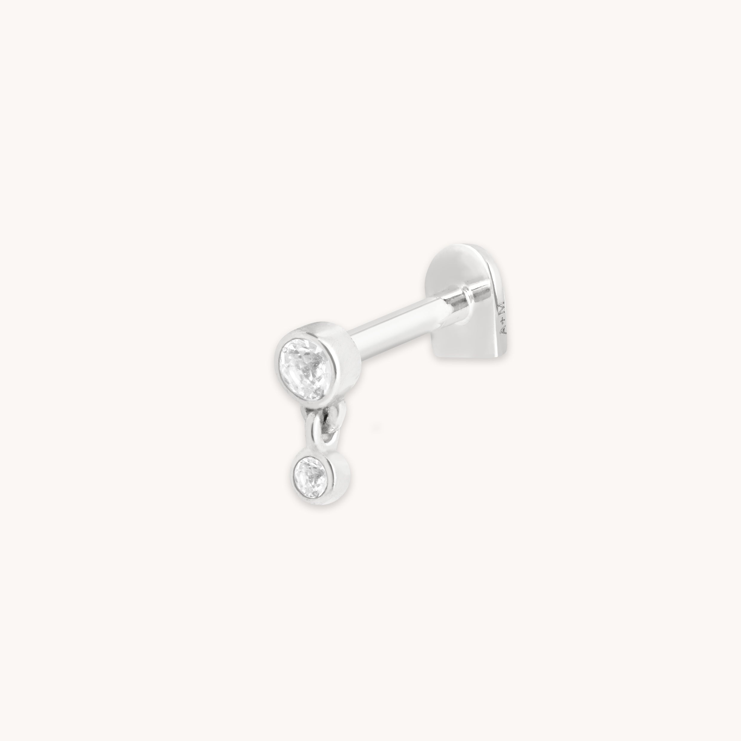 April White Topaz - White Topaz Bezel Charm Piercing Stud in Solid White Gold - Piercing Stud - Astrid &amp; Miyu