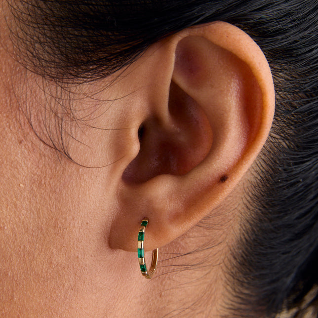 Earrings - Emerald Baguette Hoops in Solid Gold - Hoop Earrings - Astrid & Miyu