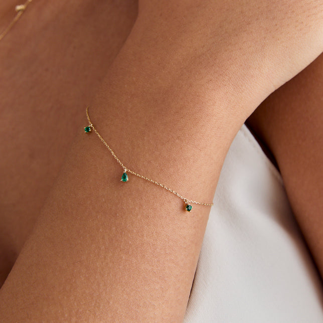 Bracelets - Emerald Charm Bracelet in Solid Gold - Charm Bracelets - Astrid & Miyu