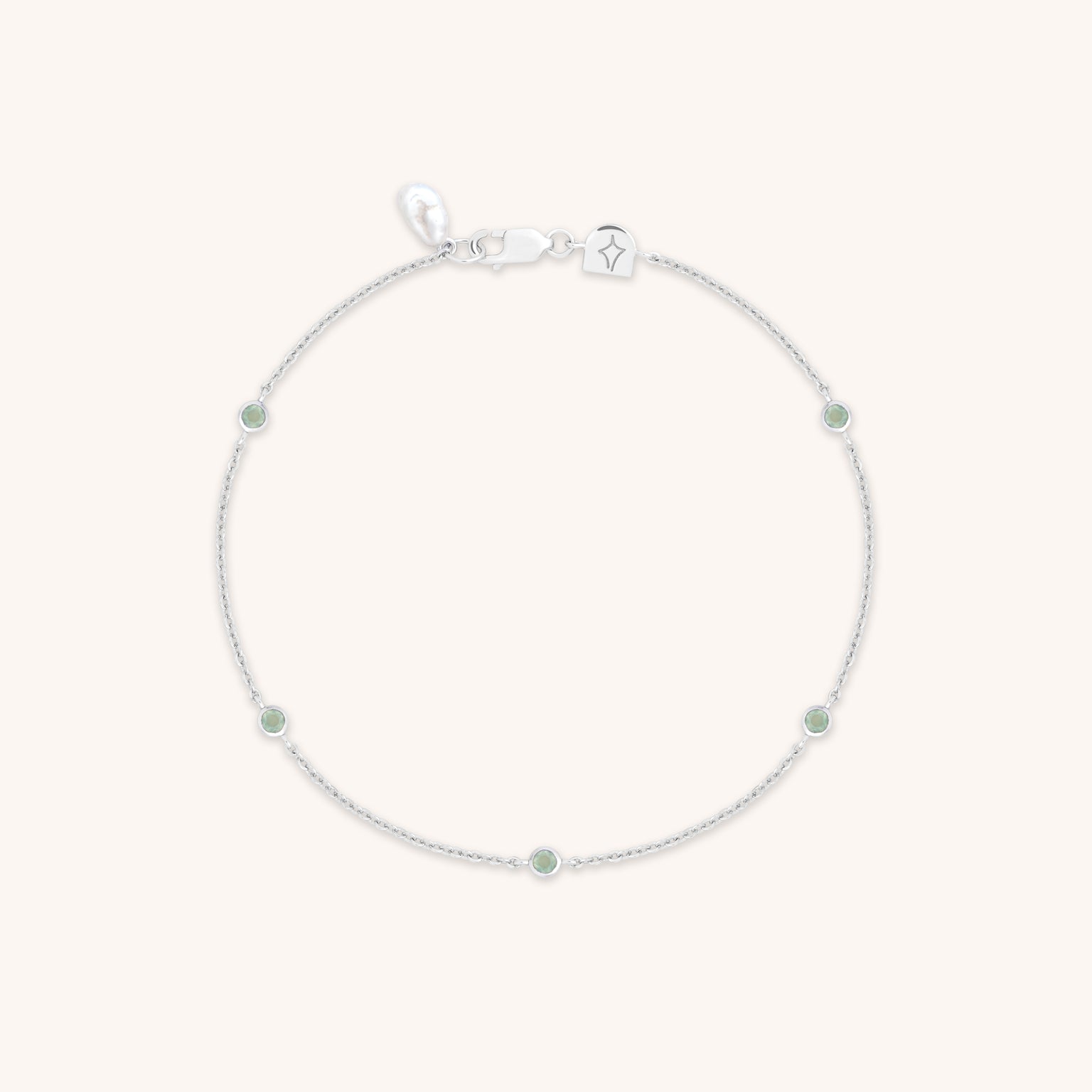 Bracelets - Aqua & Pearl Charm Bracelet in Silver - Charm Bracelet - Astrid &amp; Miyu