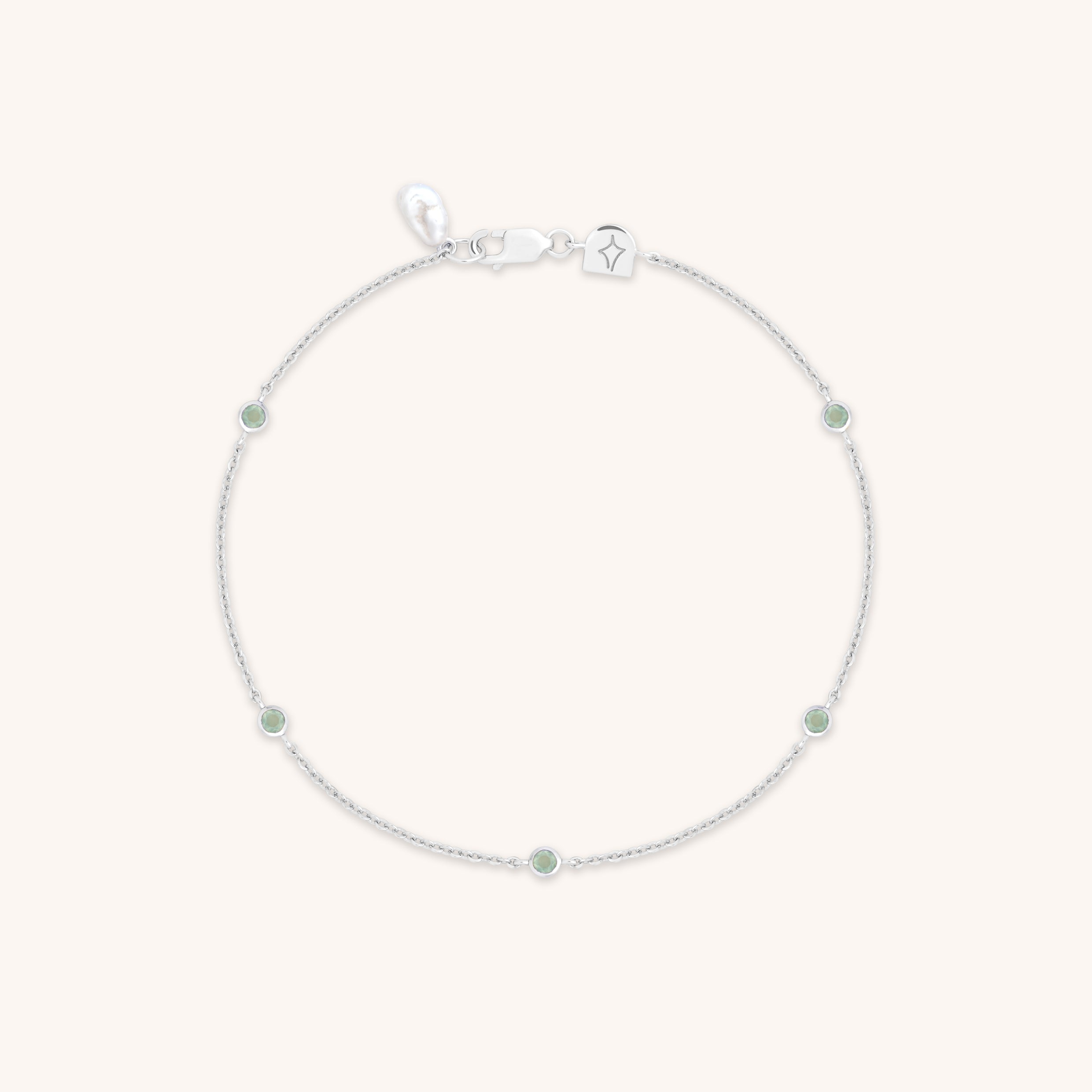 Bracelets - Aqua & Pearl Charm Bracelet in Silver - Charm Bracelet - Astrid &amp; Miyu