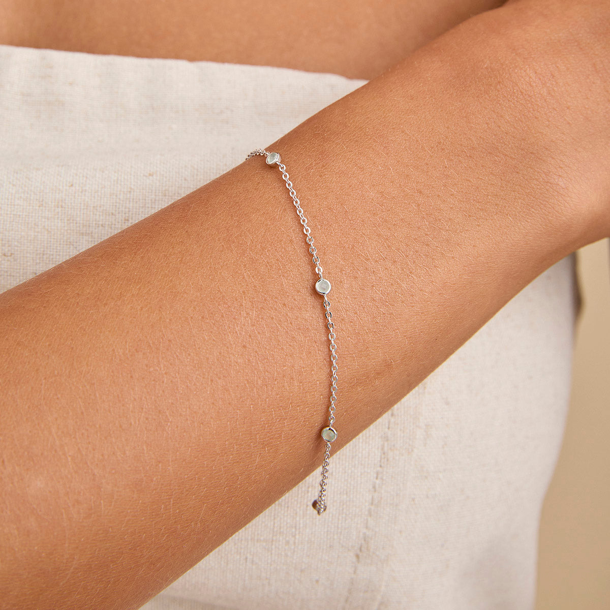 Bracelets - Aqua & Pearl Charm Bracelet in Silver - Charm Bracelet - Astrid &amp; Miyu