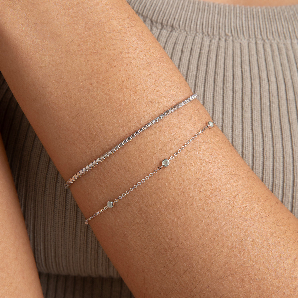 Bracelets - Aqua & Pearl Charm Bracelet in Silver - Charm Bracelet - Astrid &amp; Miyu