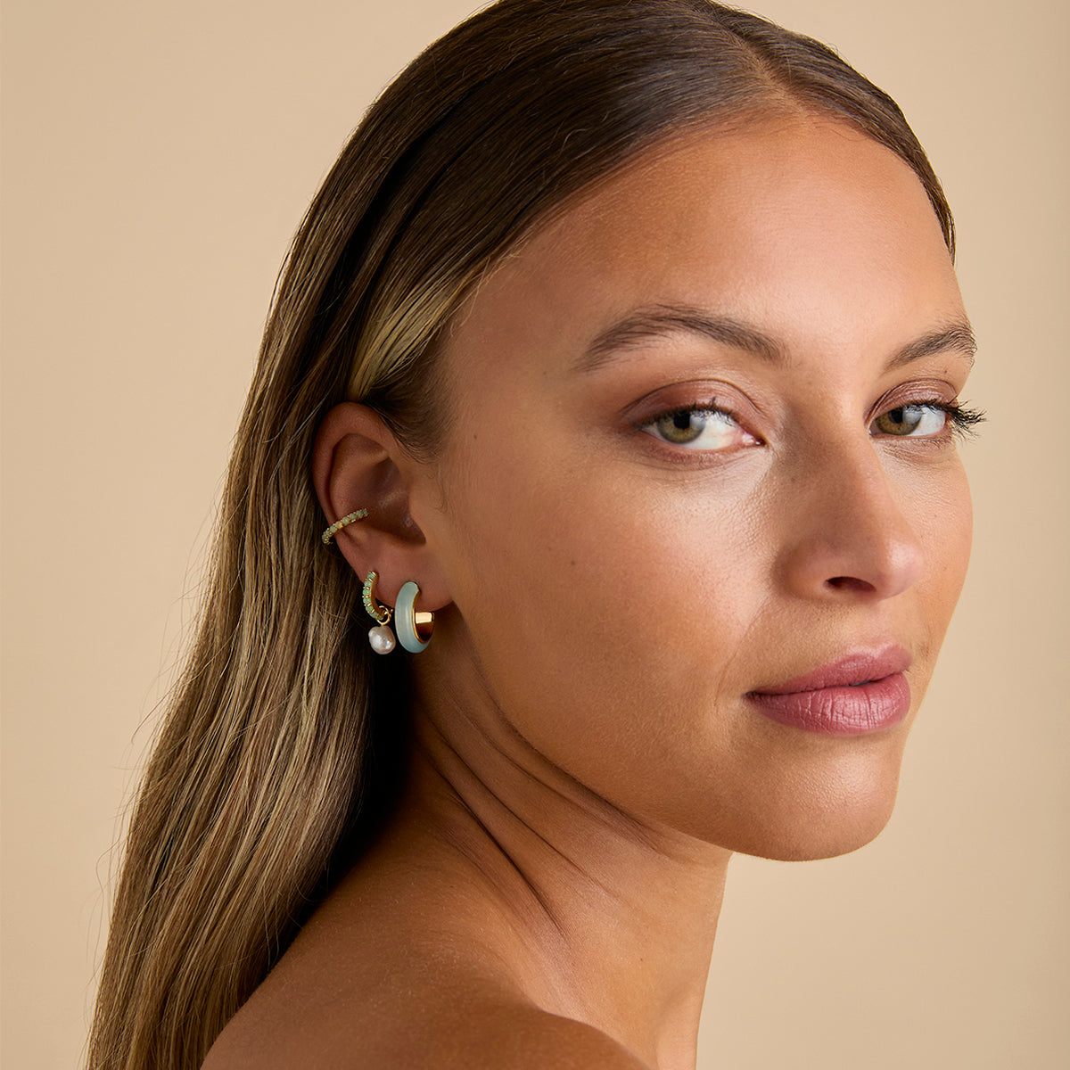 18k Gold Plated Jewellery - Aqua Chalcedony Ear Cuff in Gold - Ear Cuffs - Astrid &amp; Miyu