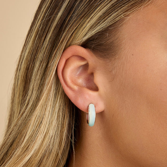 Aqua Chalcedony Carved Dome Hoops in Silver