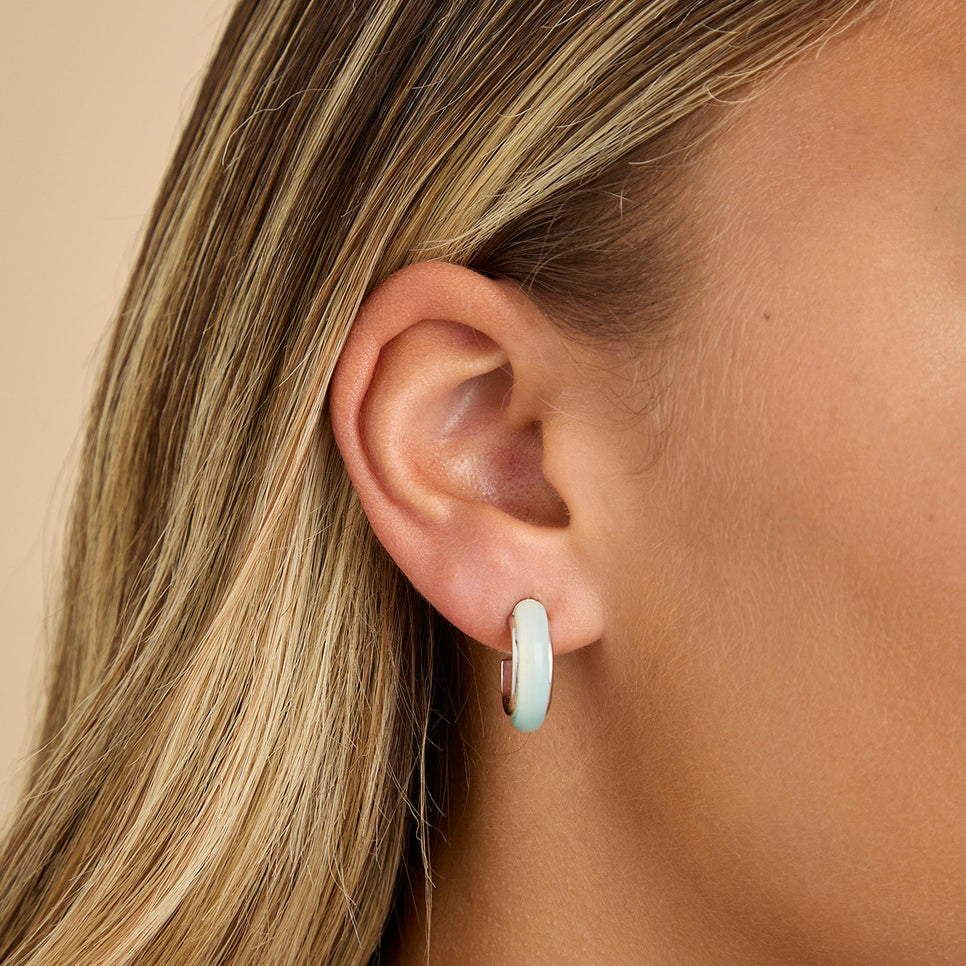 Dolce Collection - Aqua Chalcedony Carved Dome Hoops in Silver - Hoop Earrings - Astrid &amp; Miyu
