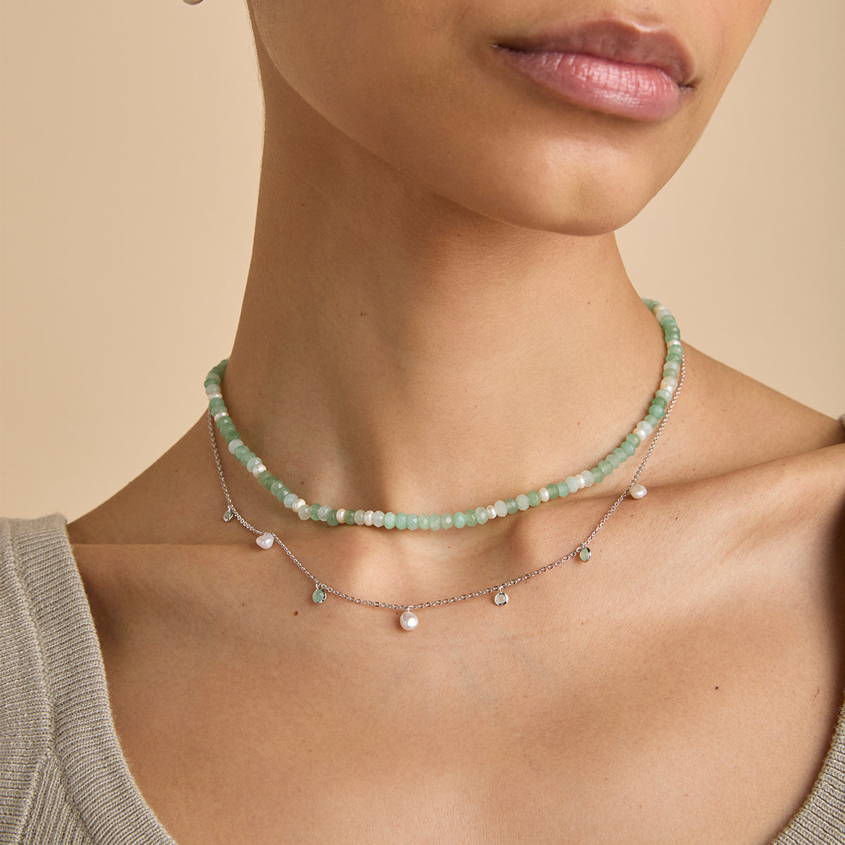Dolce Collection - Dolce Beaded Necklace in Silver - Pendant Necklace - Astrid &amp; Miyu