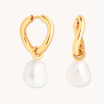 18k Gold Plated Jewellery - Serenity Pearl Charm Hoops in Gold - Hoop Earrings - Astrid &amp; Miyu