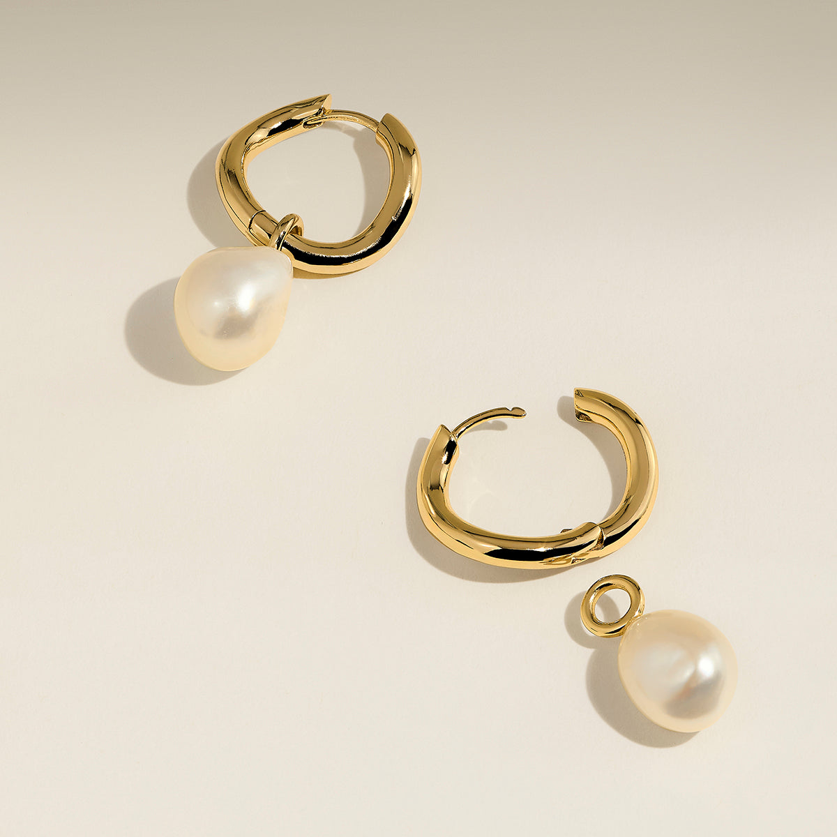 Serenity Pearl Charm Hoops in Gold