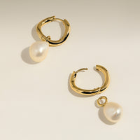 Serenity Pearl Charm Hoops in Gold
