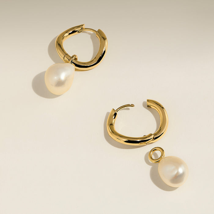 Serenity Pearl Charm Hoops in Gold