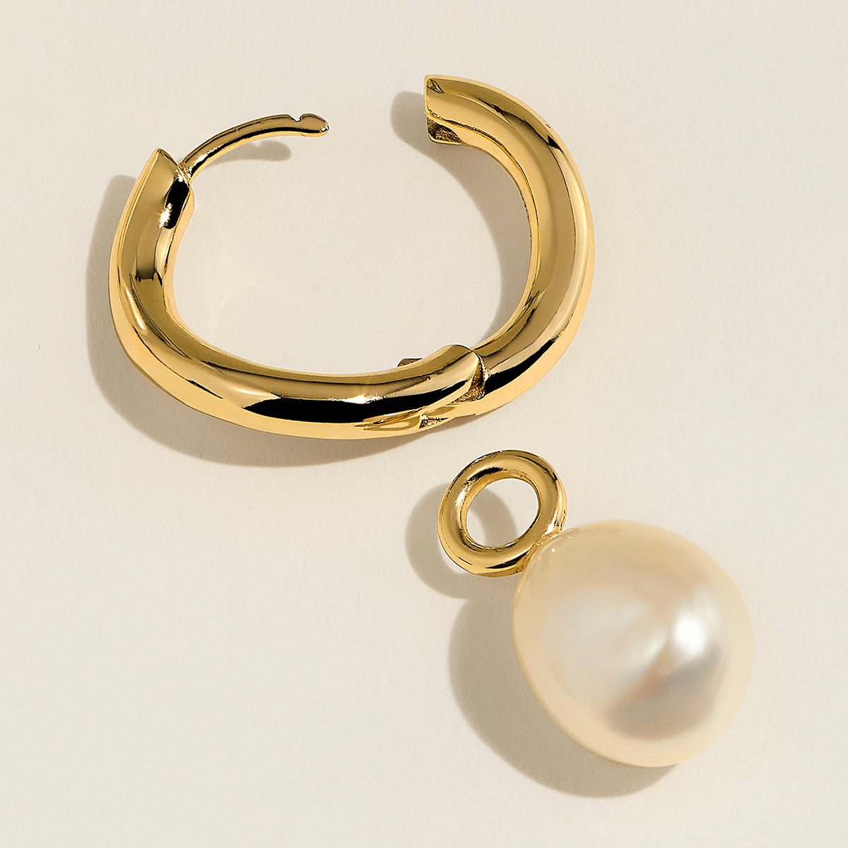 Serenity Pearl Charm Hoops in Gold