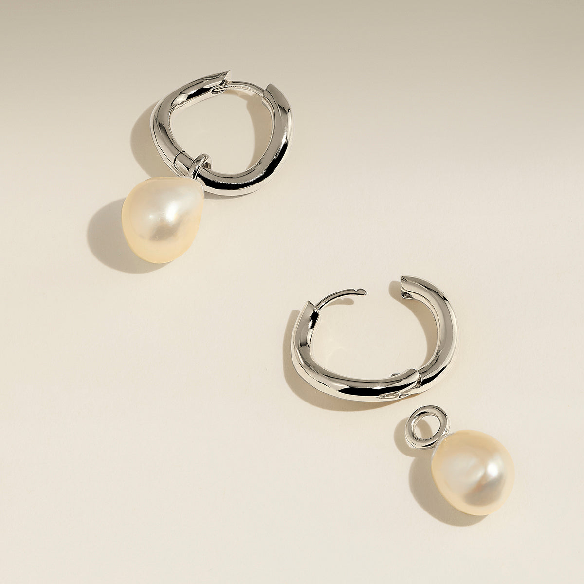 Serenity Pearl Charm Hoops in Silver-Astrid &amp; Miyu