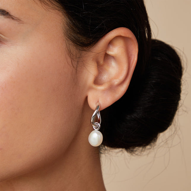 Bridal Jewellery - Serenity Pearl Charm Hoops in Silver - Hoop Earrings - Astrid & Miyu