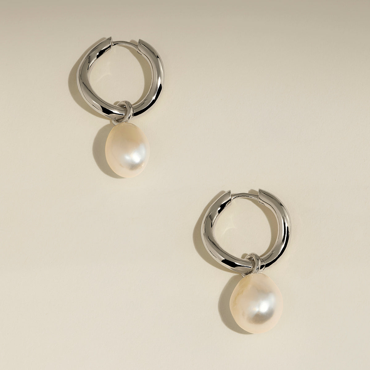 Serenity Pearl Charm Hoops in Silver-Astrid &amp; Miyu